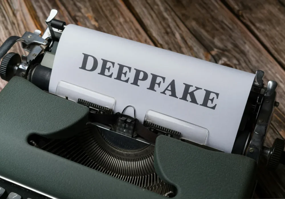 A typewriter with the word deepfake on it