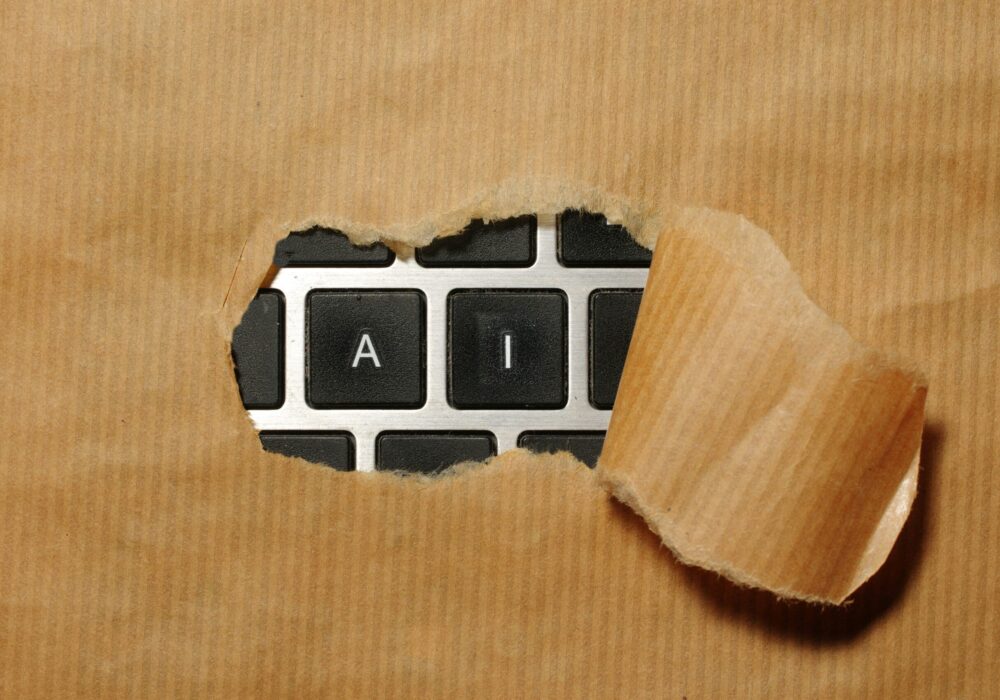 A piece of cardboard with a keyboard appearing through it