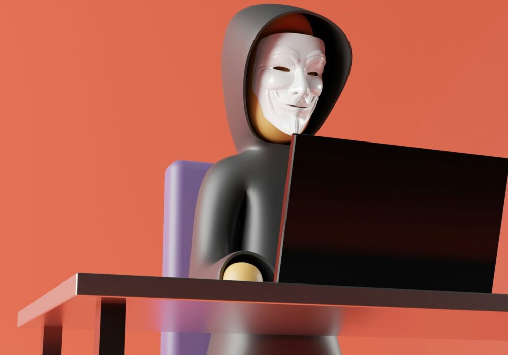 hacker typing on a laptop lego style